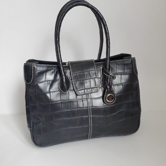 RARE FIND * VINTAGE DOONEY & BOURKE Handbag Croc Black Leather LIKE NEW Retro - Picture 4 of 14